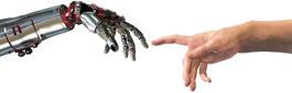 Robot and human hands touching each other