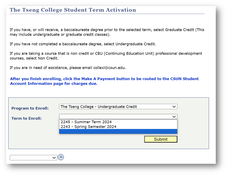Step 2 - Select Term to Enroll Option