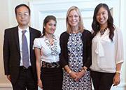 Left to right: Dr. Stephan Chung, instructor in CSUN's Health Sciences department; Ragini Kaur, CSUN student and scholarship recipient; CSUN President Dianne F. Harrison; Joanne Cecilio, CSUN student and scholarship recipient