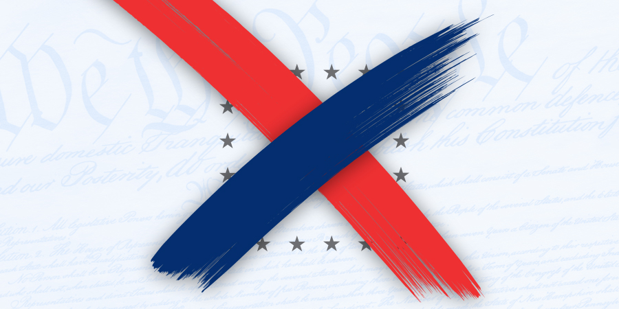 Voter's mark in red and blue