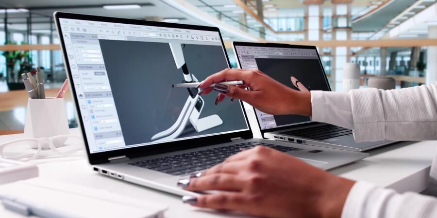 A medical device engineer uses CAD to design a prosthetic leg.