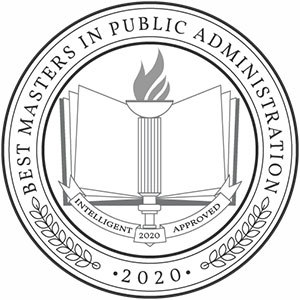 Number 2 Online Master's in Public Administration 2020 badge from Intelligent.
