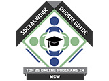Number 19 of the top 25 MSW Online Programs 2020 - badge by social work degree guide.