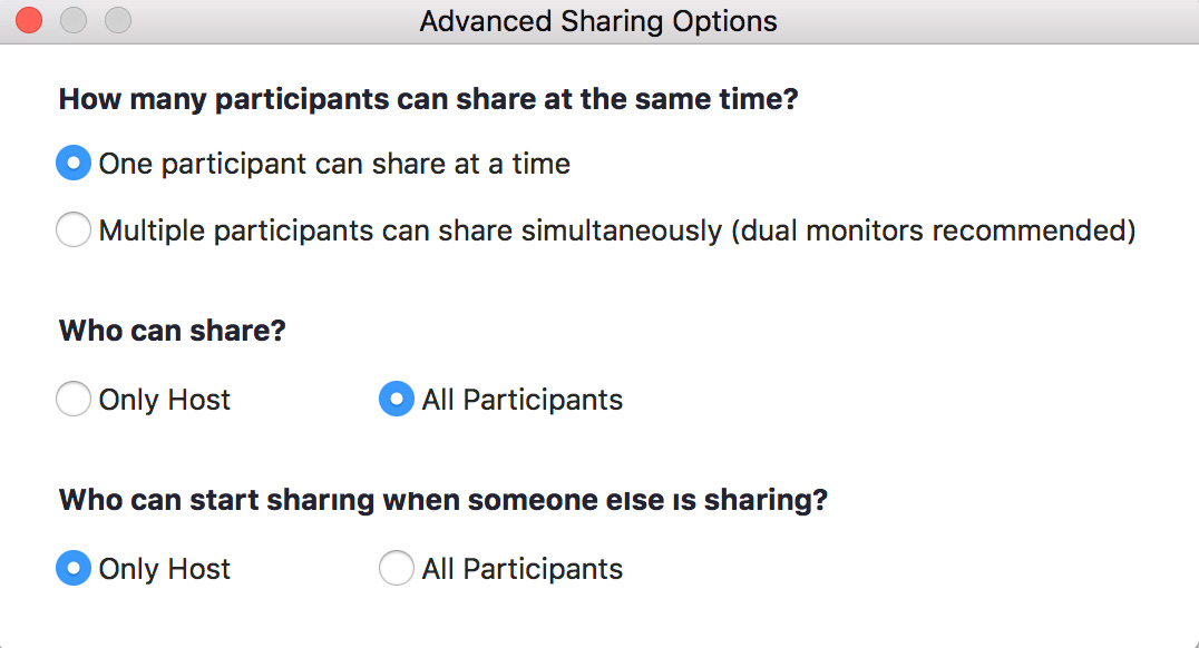 Screenshot of Advanced Sharing Options