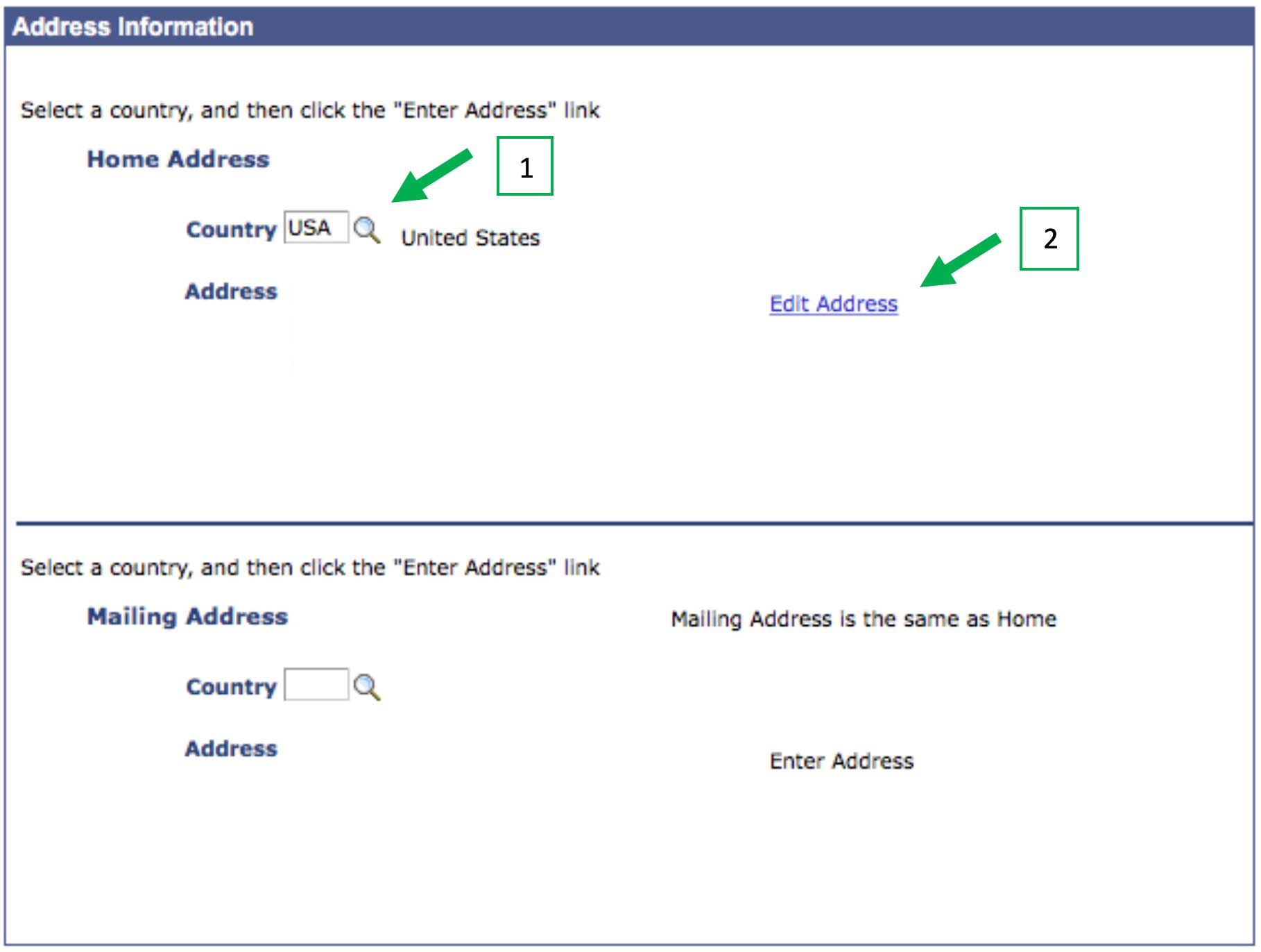 Application Home Address section screen