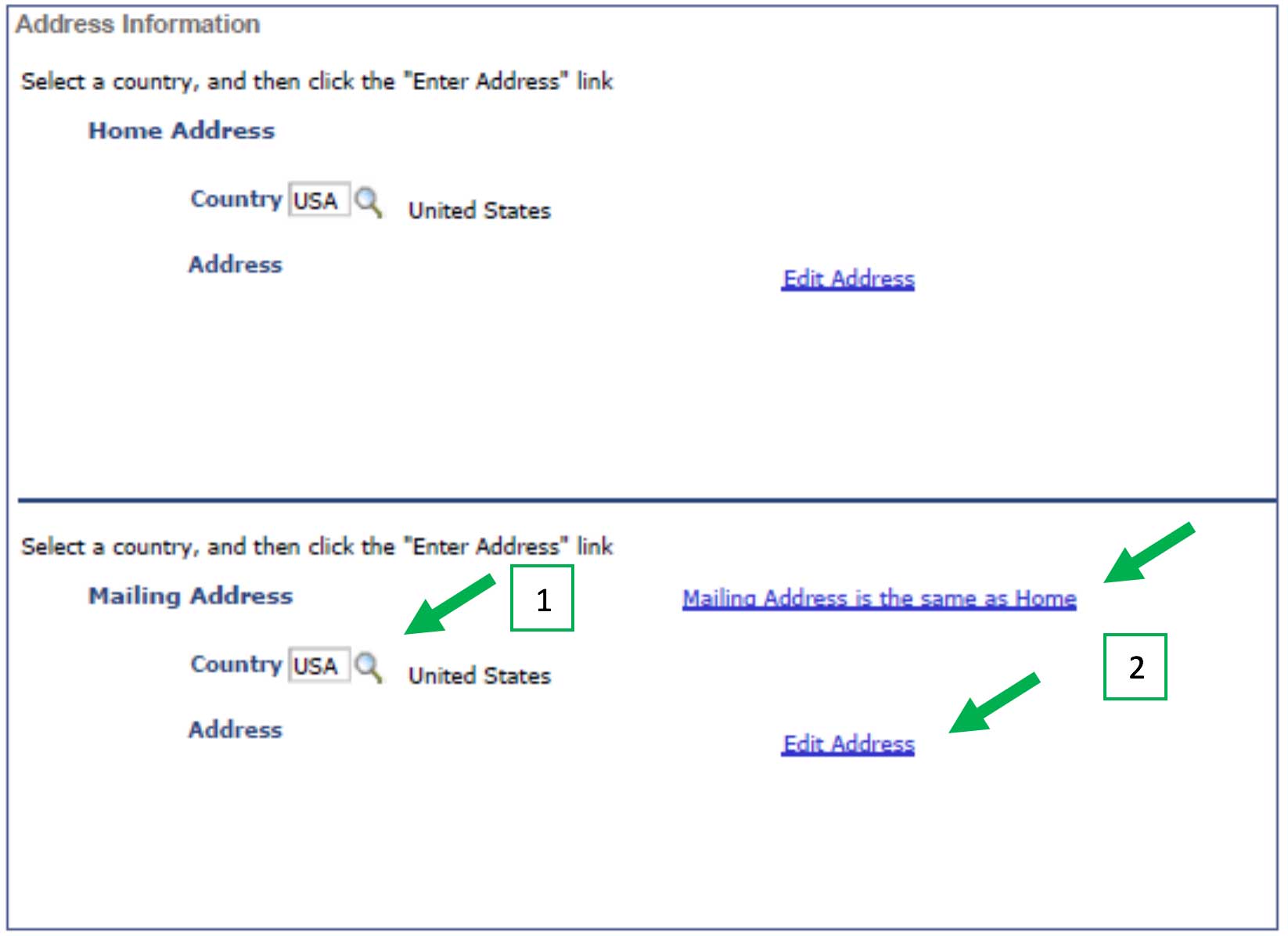 Application Mailing Address section screen