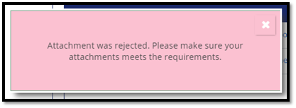Attachment rejected dialog screen