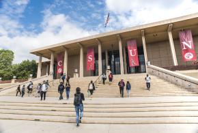 Students approach CSUN’s University Library. 