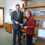 Oviatt Library dean Mark Stover accepts $4,500 check donation from SAGE president Jeanne Polak-Recht. Oviatt Library dean Mark Stover accepts $4,500 check donation from SAGE president Jeanne Polak-Recht.